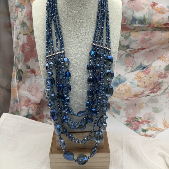 Layers of Blue Glass Beaded Necklace - Picture 1 of 4